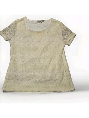 Calvin Klein Women’s Cream Lace  Short Sleeve Shirt Size M